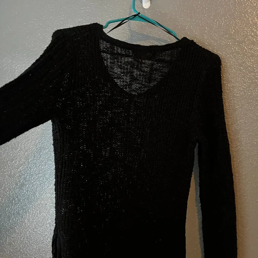 Pink Republic Black Ribbed Knit Sweater Women’s Long Sleeve V-Neck Pullover - Image 6