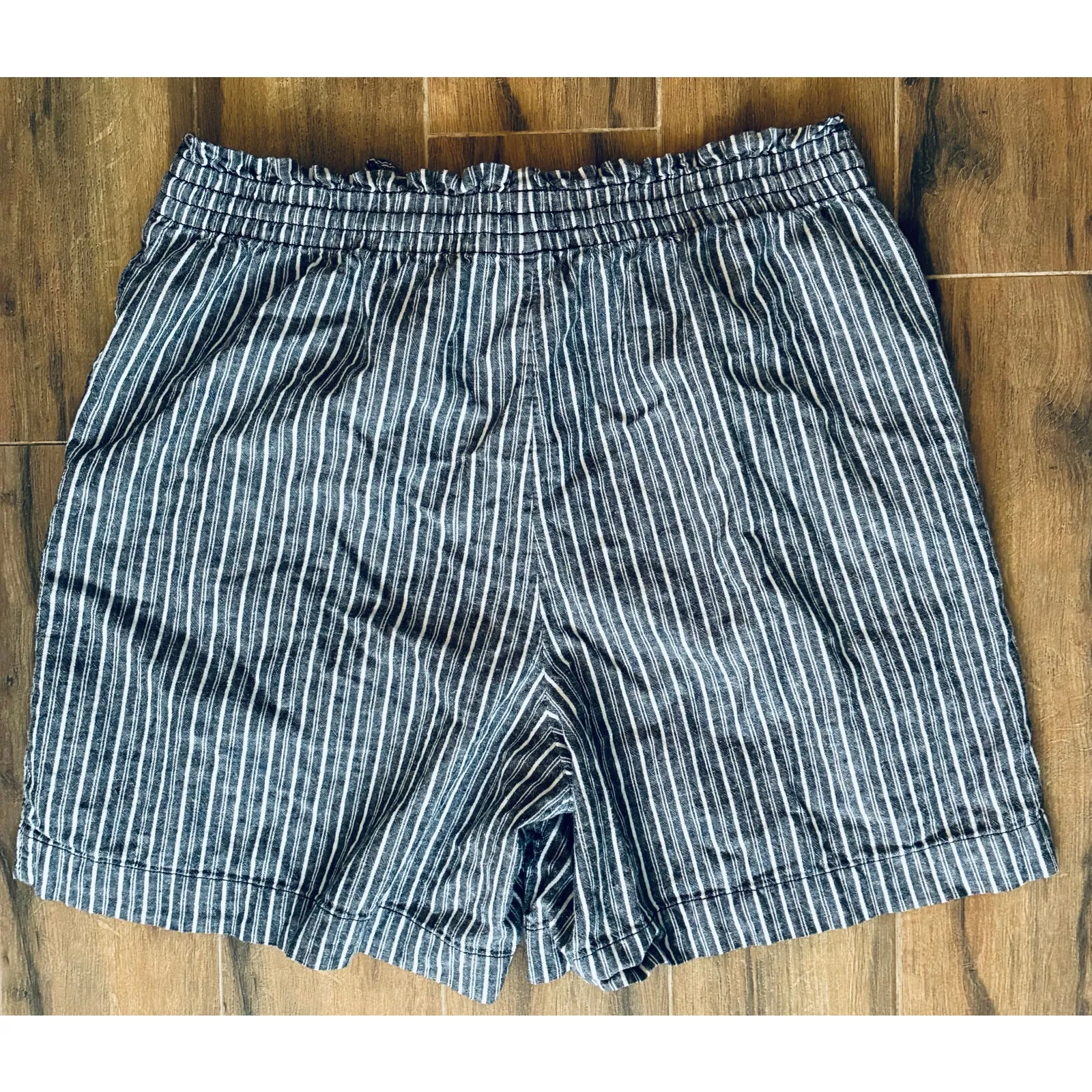 Terra & Sky High Waist Linen Shorts Pockets Striped 0X (14W) - Image 3