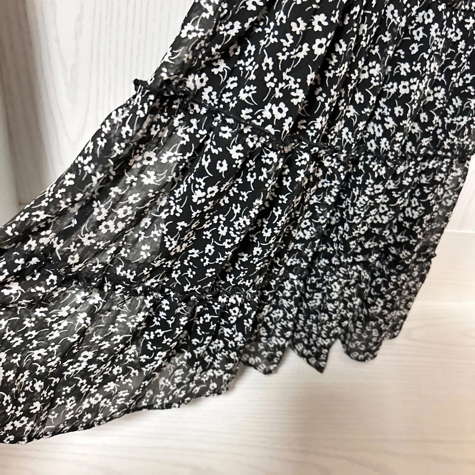 Trixxi Black Floral Milkmaid French Square Whimsigoth Puff Ruffle Dress Size M - Image 10