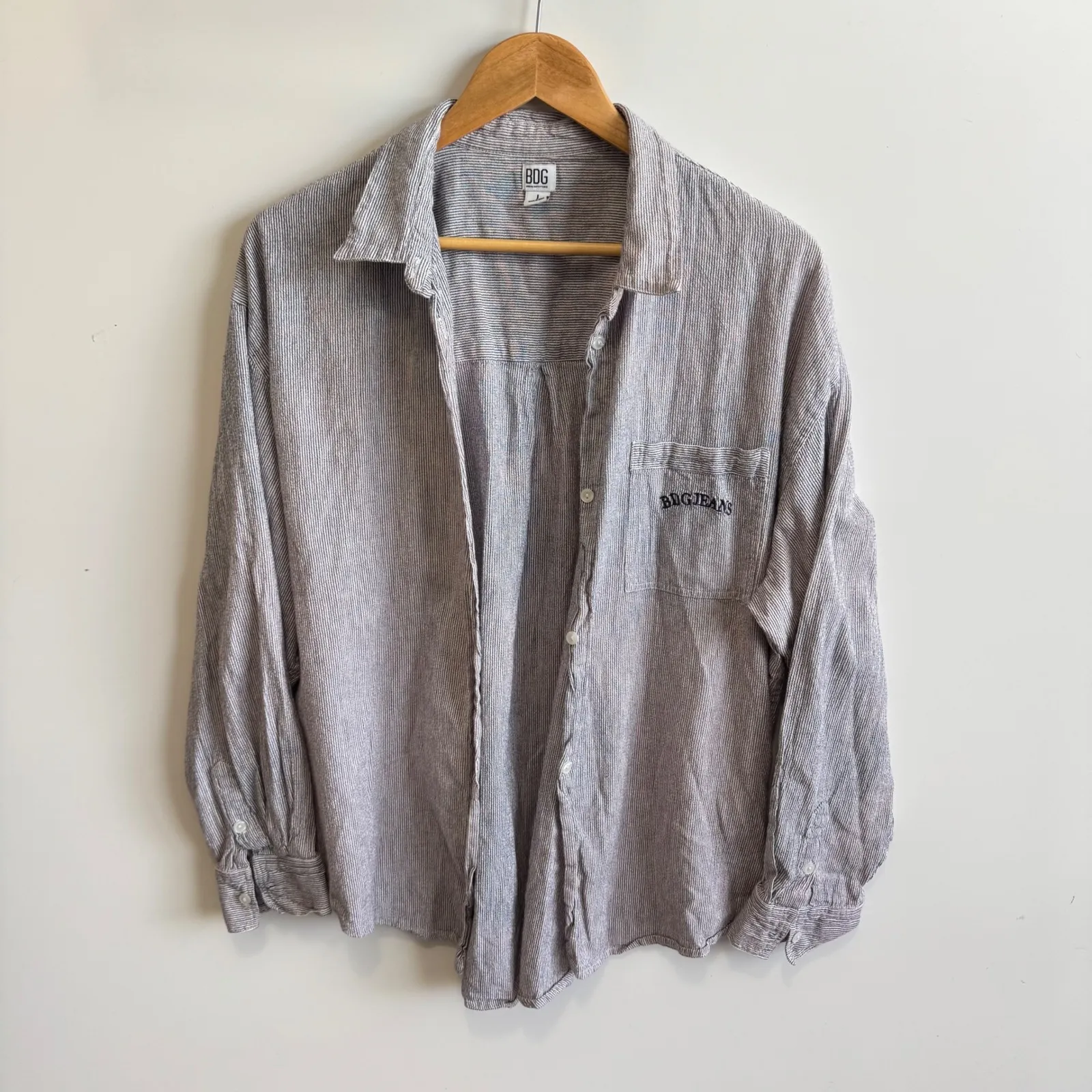 BDG Urban Outfitters Striped Shirt Long Sleeve Button Down‎ Pocket Oversized L - Image 5