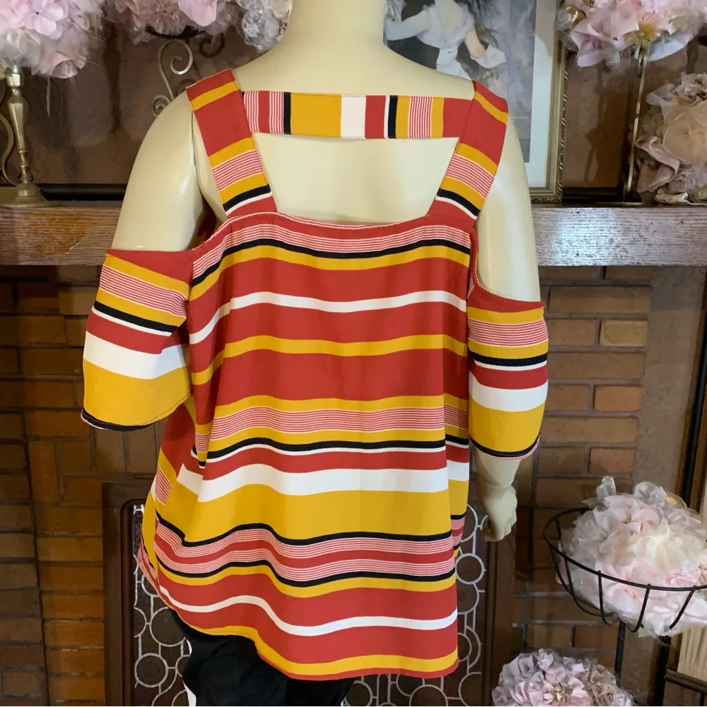 FOURTEENTH PLACE ORANGE AND YELLOW STRIPED COLD SHOULDER TUNIC (XL) - Image 6