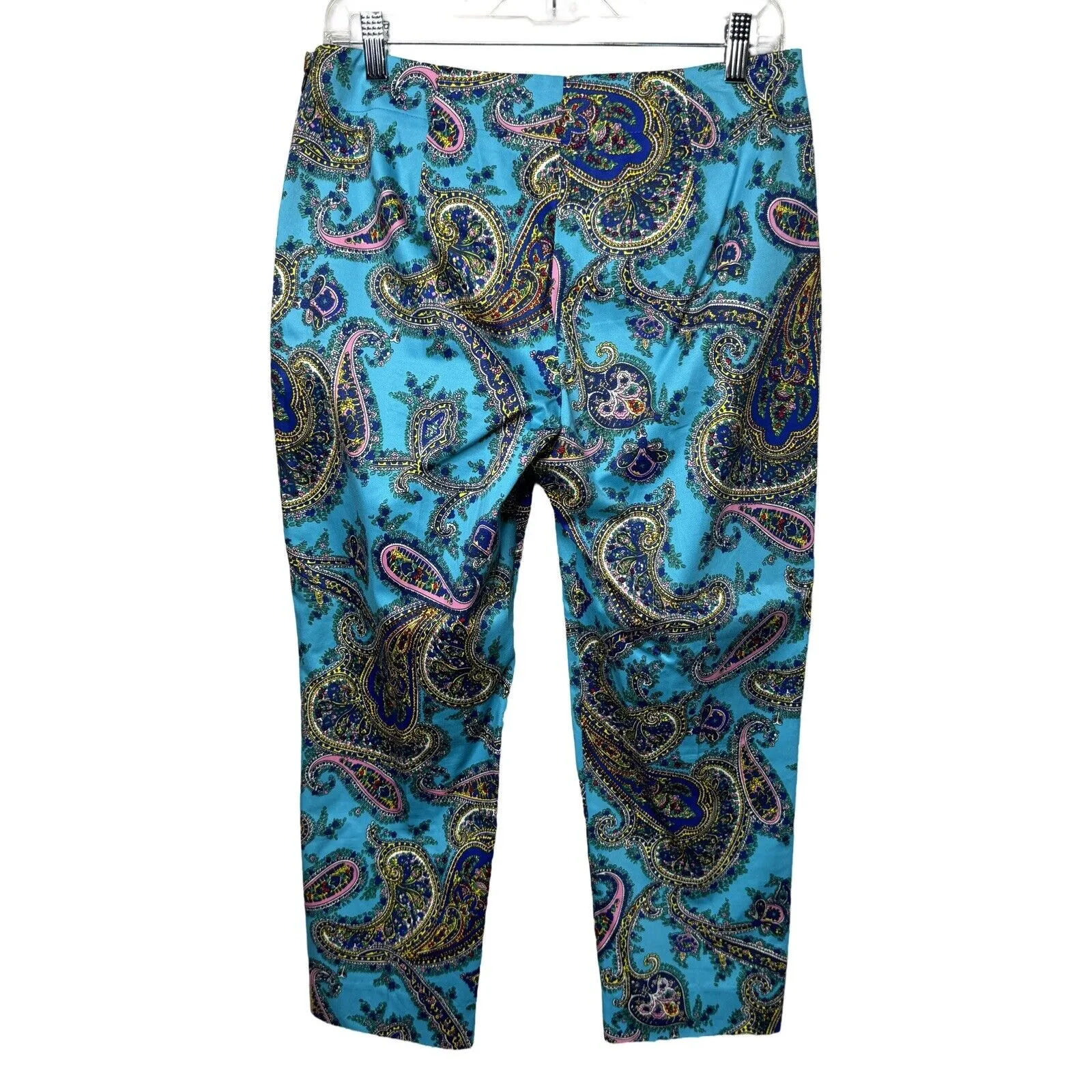 Talbots Signature Crop Pants Womens 6 Blue Paisley Cotton Stretch Preppy‎ Office - Image 2