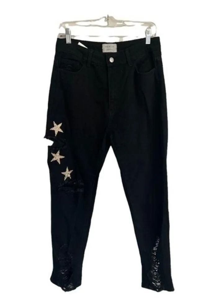 Uniq By Litz Star Print Black Super Distressed Mom Jeans Size 29 - Image 10