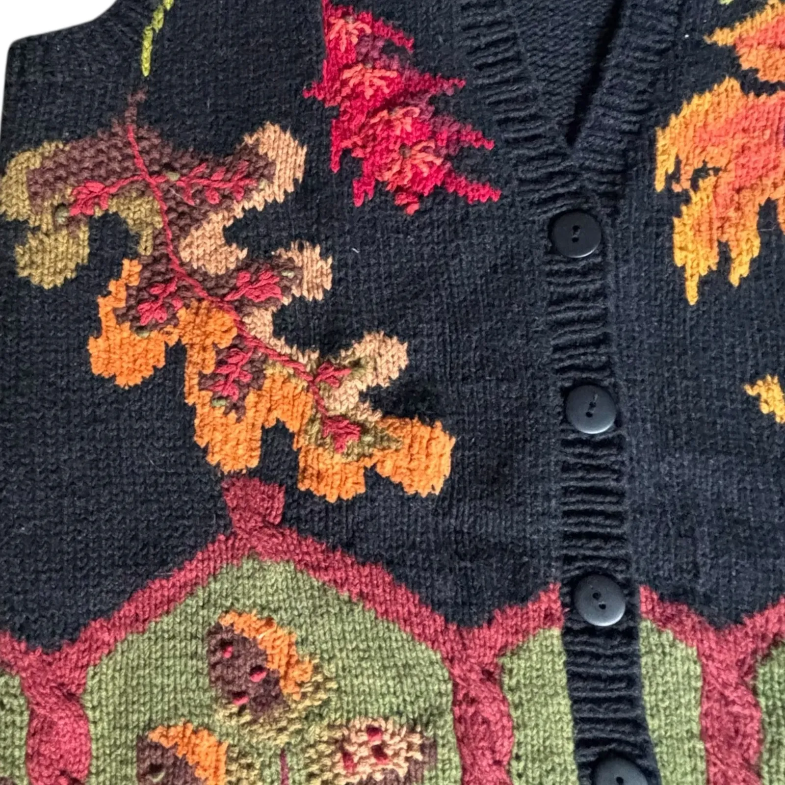 Vintage Marisa Christina Hand Knit Black Leaf Sweater Vest Black Autumn Cozy Size M - Image 6