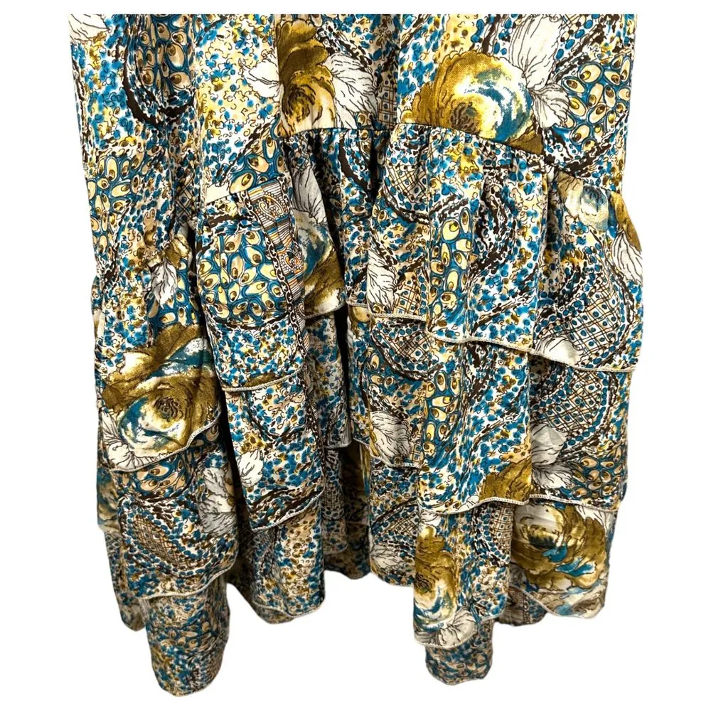 Boemo Tiered Prairie Cottage Boho Maxi Dress Size Medium Petite Brown - Image 5