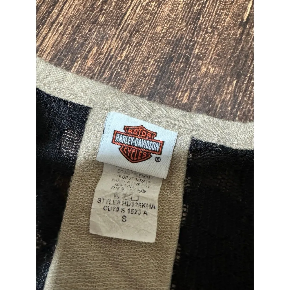 Harley Davidson Lace Shimmer Cloak Of Feathers 3/4 Sleeve Shirt Awesome Sz S - Image 3