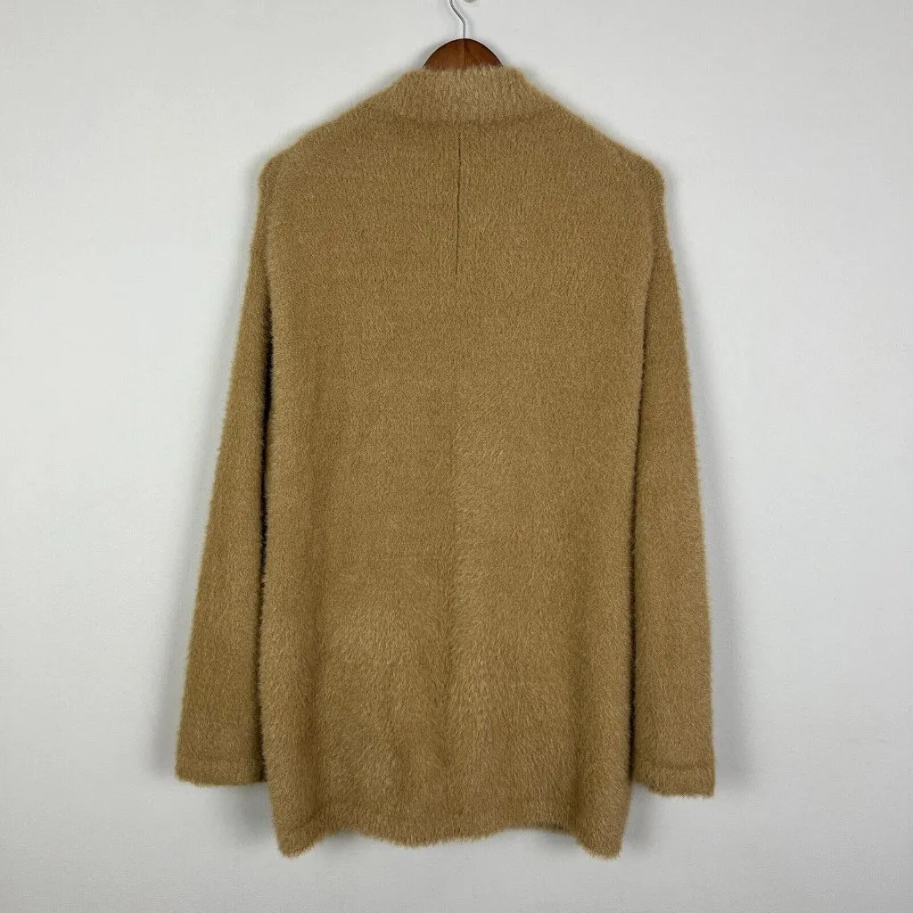 J CREW Point Sur Cardigan Sweater Jacket‎ Womens M Fuzzy Zip Up Oversized Camel Brown Size M - Image 8