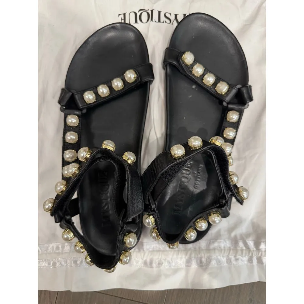 Mystique x Stephanie Gottlieb Collab Miranda Black Faux Pearl Sandals Size 8 - Image 2