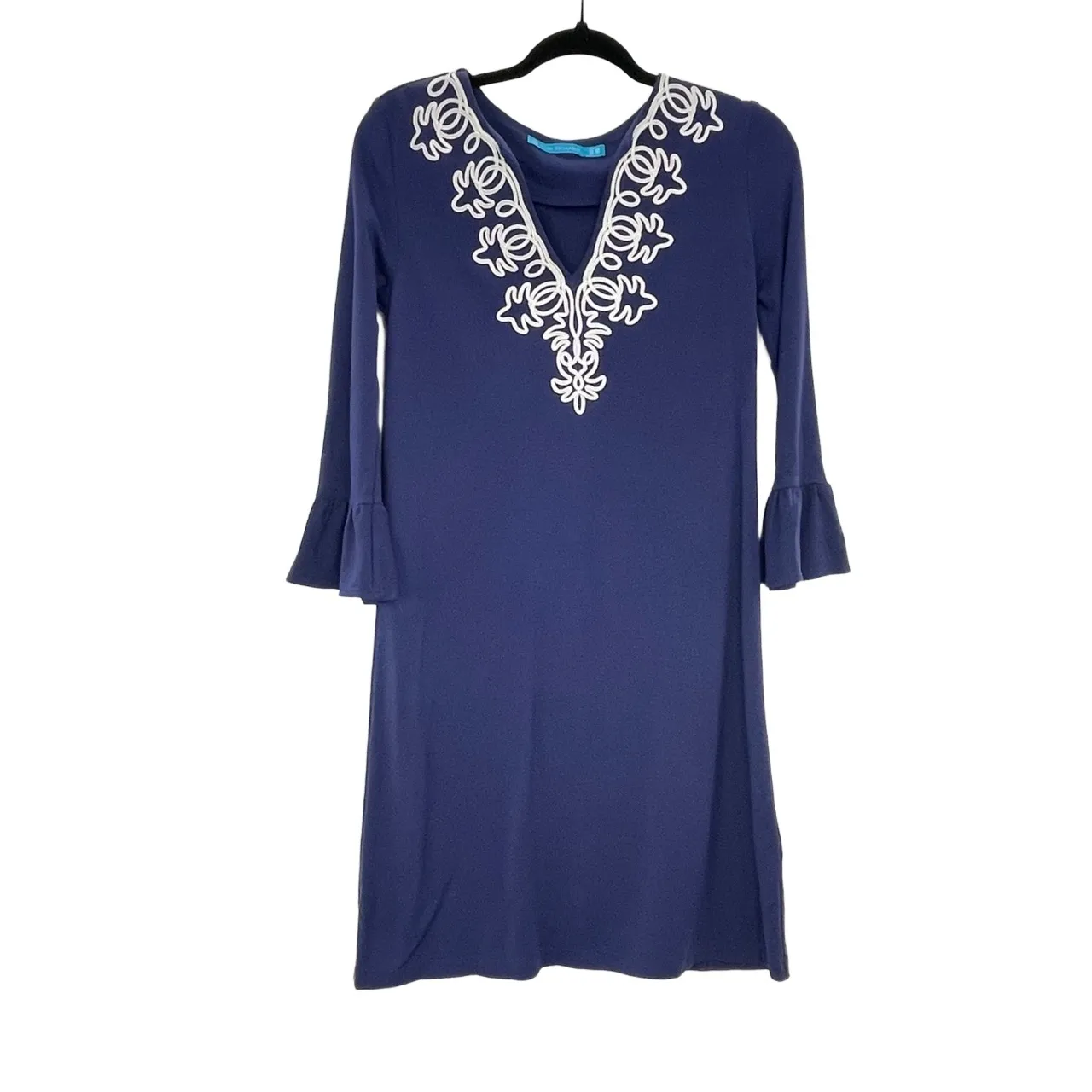 Tori Richard Womens Navy Blue‎ Embroidered Bell Sleeve Tunic Boho Dress Size XS - Image 2