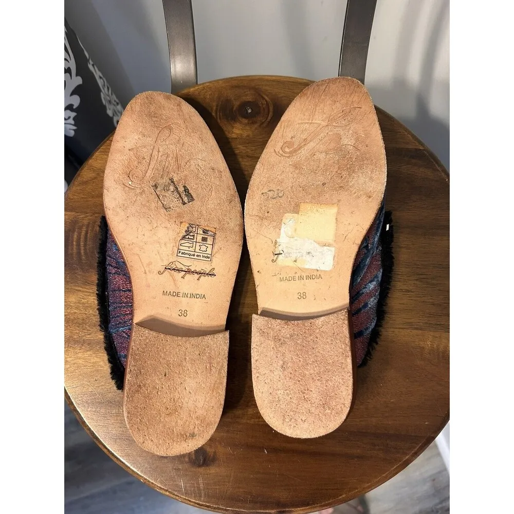 Free People Velvet Brocade Tapestry Butterfly  Ease Loafer Mule Sz 38 Heel Fur - Image 4