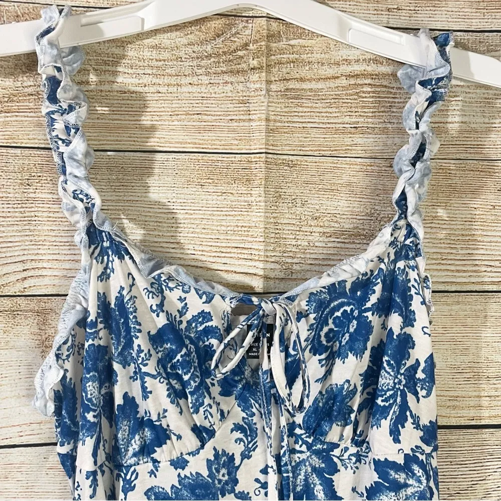 floral ruched sides knot front stretchy bodycon blue dress Size XLarge NEW - Image 8