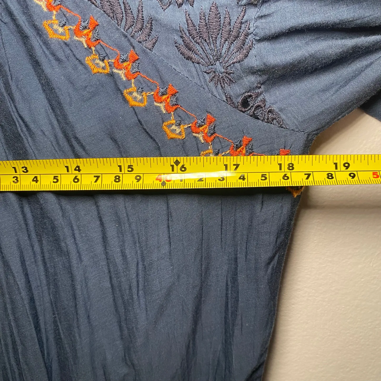 Johnny Was Jade Navy Blue Embroidered Puff Sleeve Midi Dress Women's size Small - Image 9