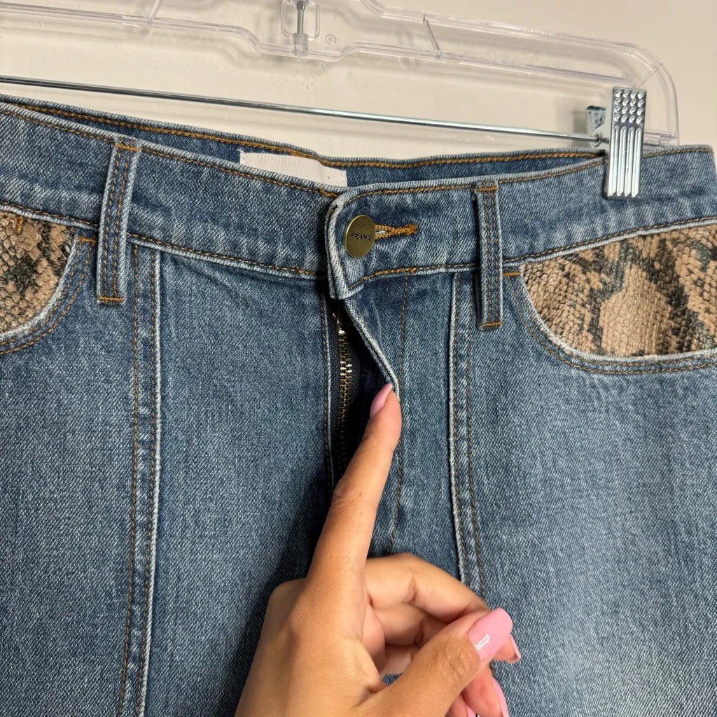 Frame Le High Straight Leather Rattler Raw Hem Jeans Cropped Python Size‎ 29 - Image 4