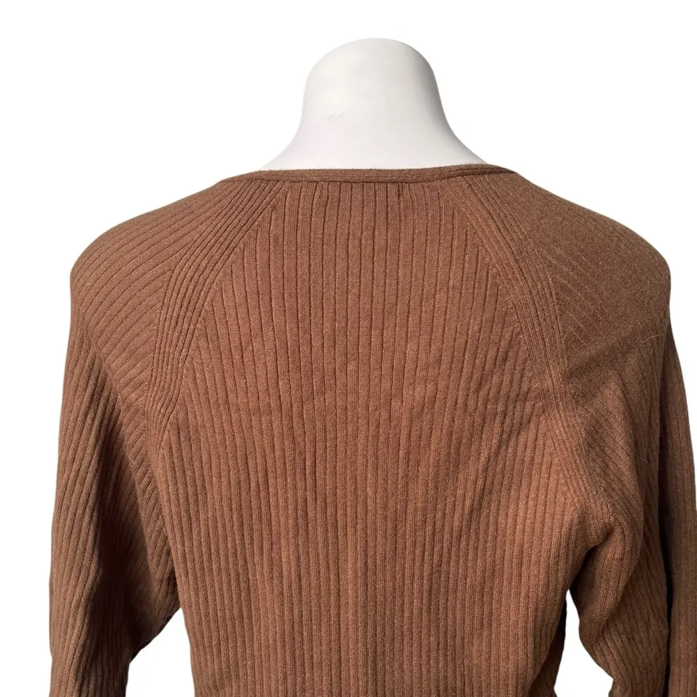 Good American Brown Rib Deep V-Neck Long Sleeve Knit Bodysuit Sweater, Sz 3 Lg - Image 9