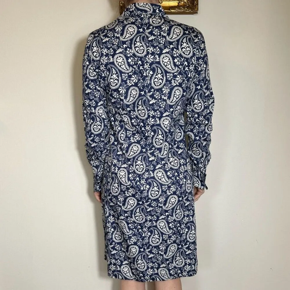 Brooks Brothers 100% Cotton Blue and White Paisley Dress Size 10 - Image 2