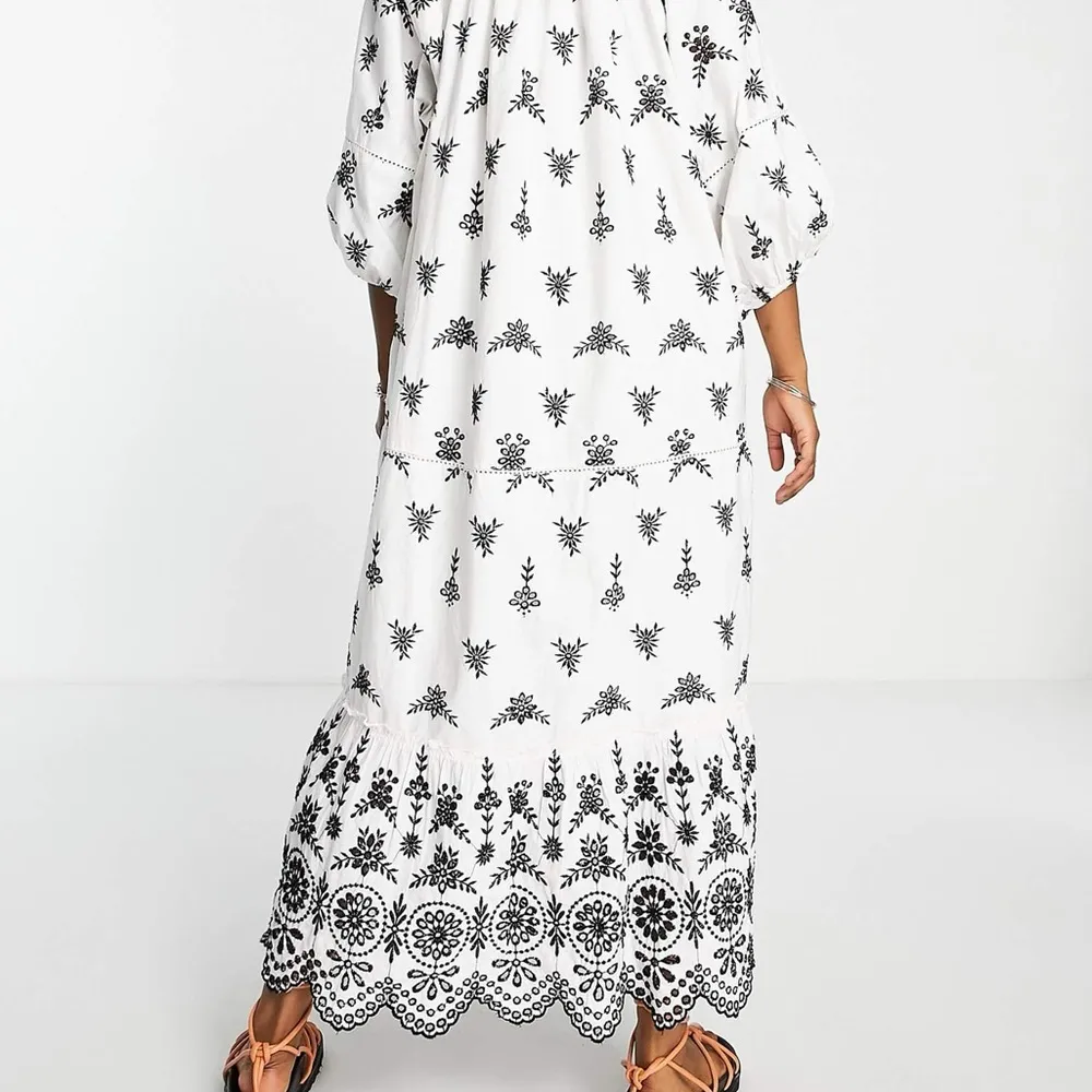 NWT Topshop Broderie eyelet chuck on midi dress with contrast black stitch ivory - Image 4