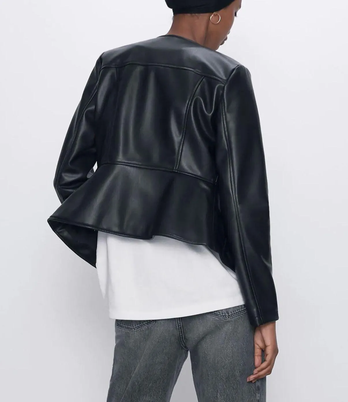 NWT  Faux Leather Double Zippered Black Jacket - Image 4