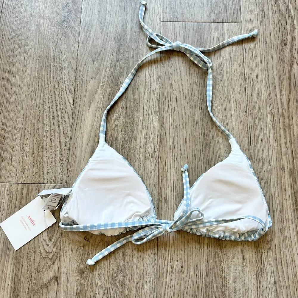 Andie Swim The String Bikini Top in Gingham Pool Blue Size M NWT - Image 4