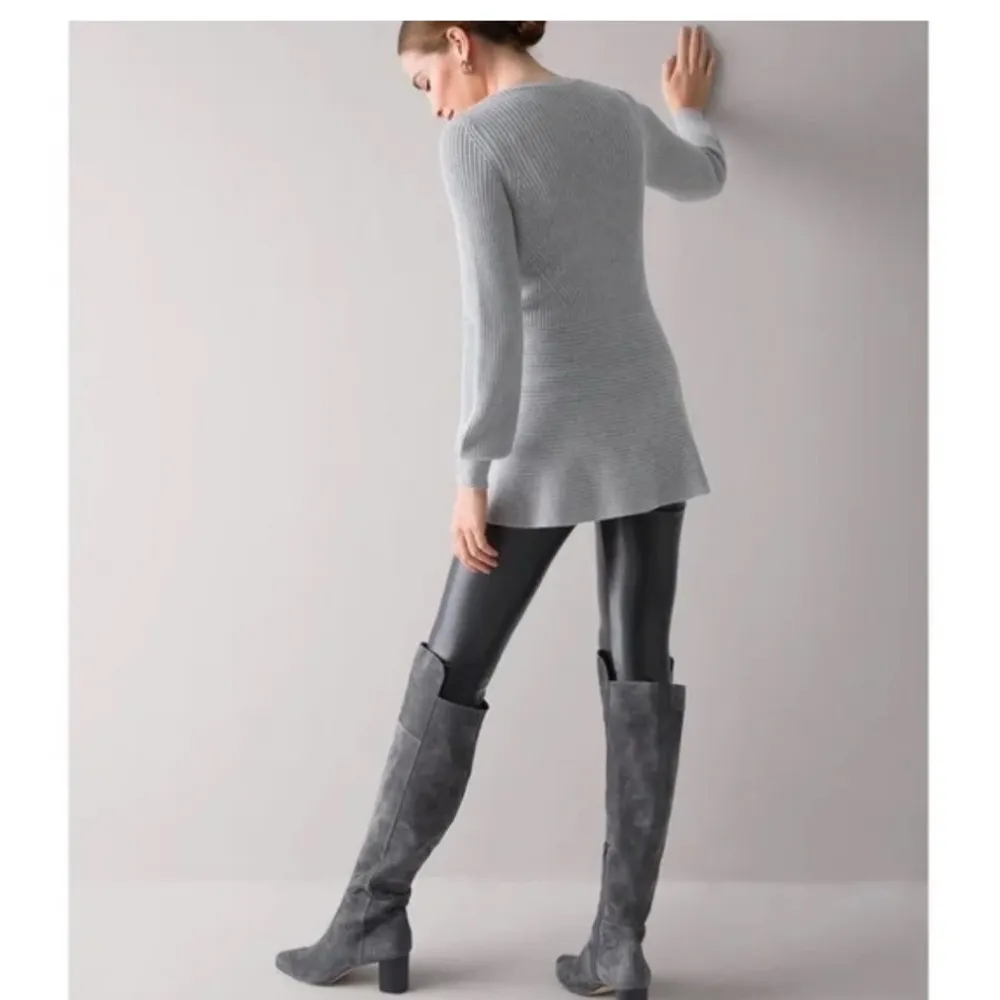 White House black market gray rib knit structured button down cardigan sweater M - Image 2