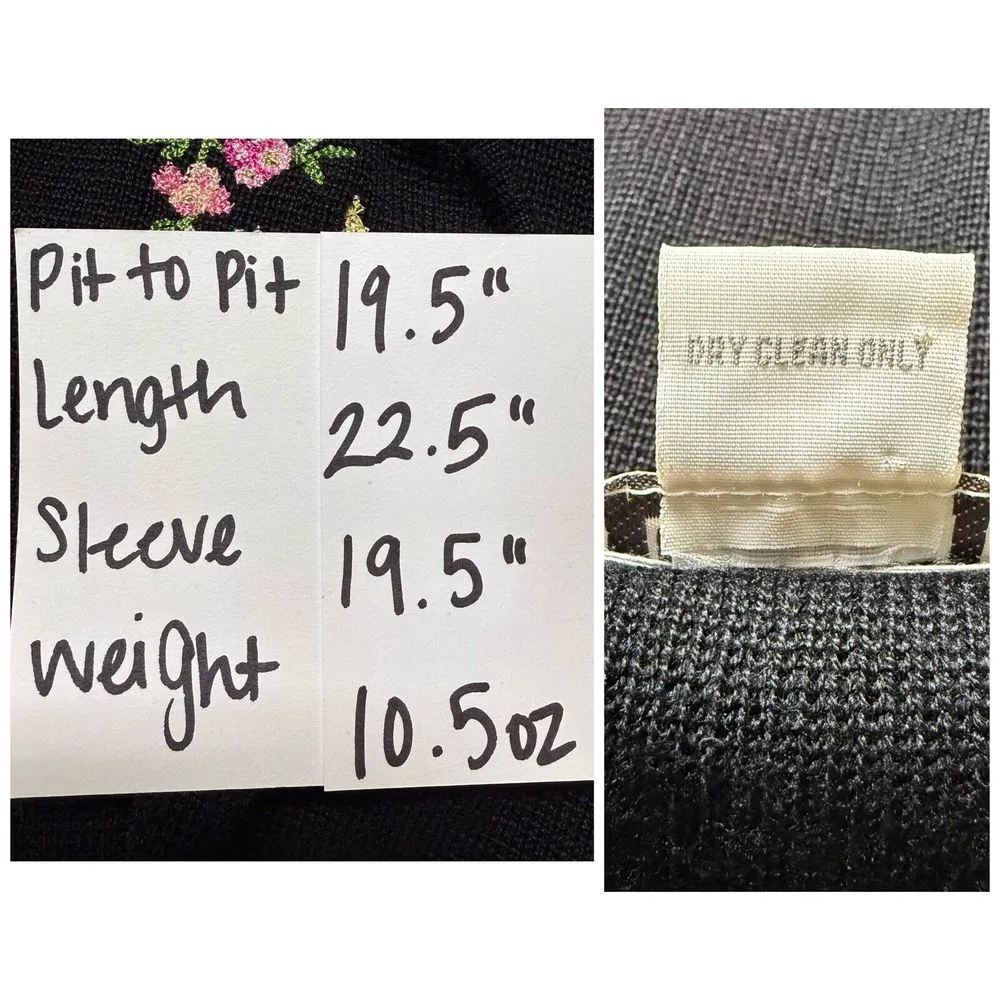 Vintage 90's Cardigan M 100%‎ Silk Knit Floral Embroidered Cottagecore Bow Tie Black Size M - Image 7