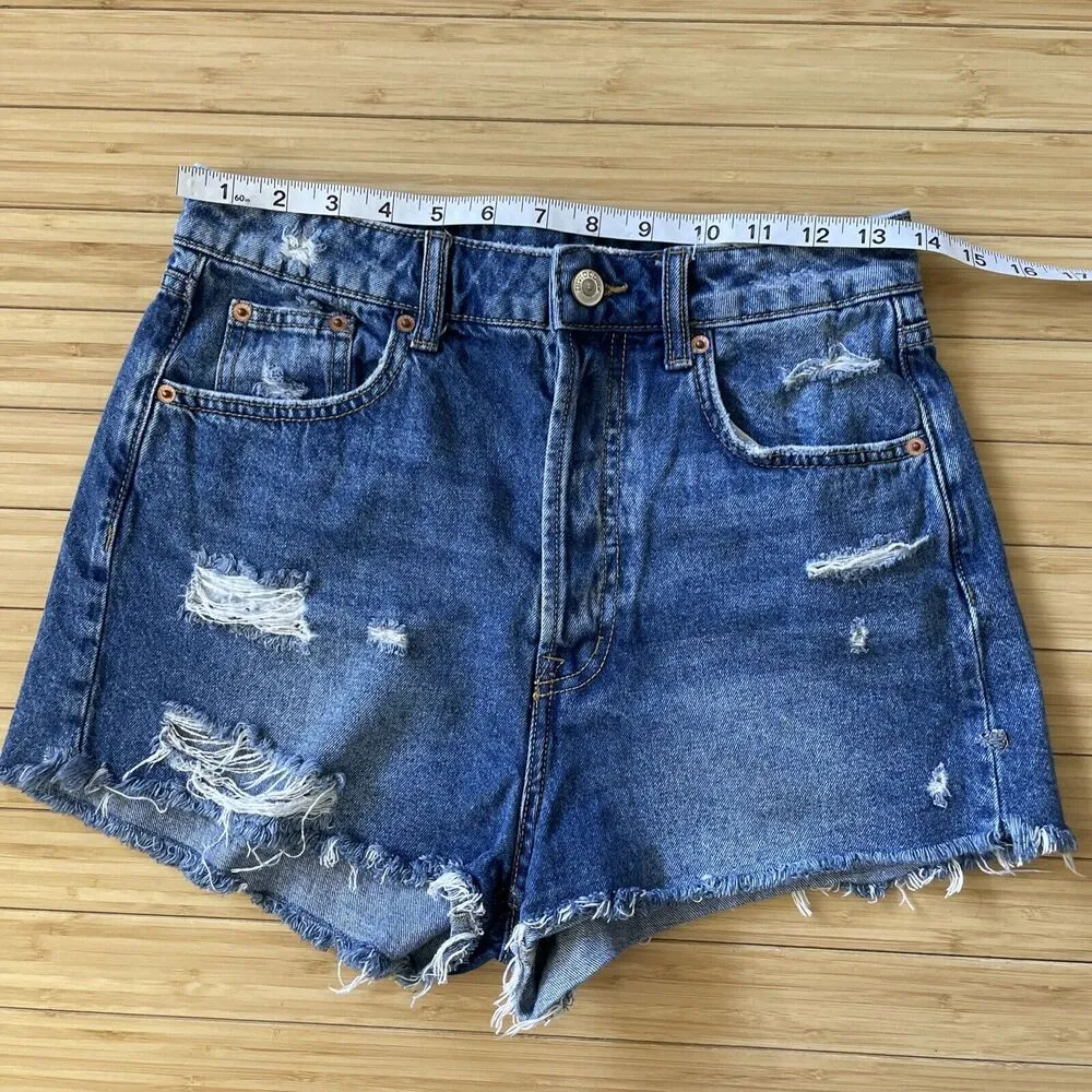 Divided H&M Womens Size 6 Short Shorts High Waist Button Fly Distressed Denim - Image 8