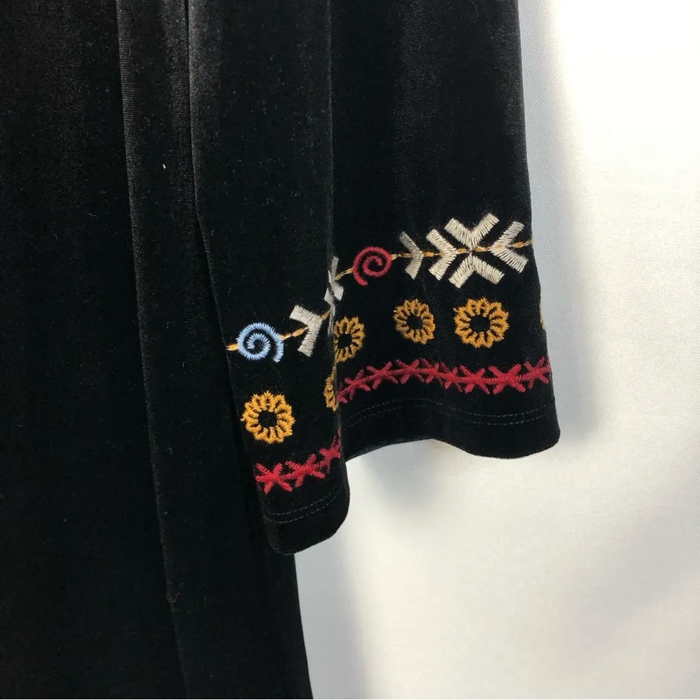 THML Black Velvet Floral Embroidered Long Sleeve Mini Dress S - Image 4