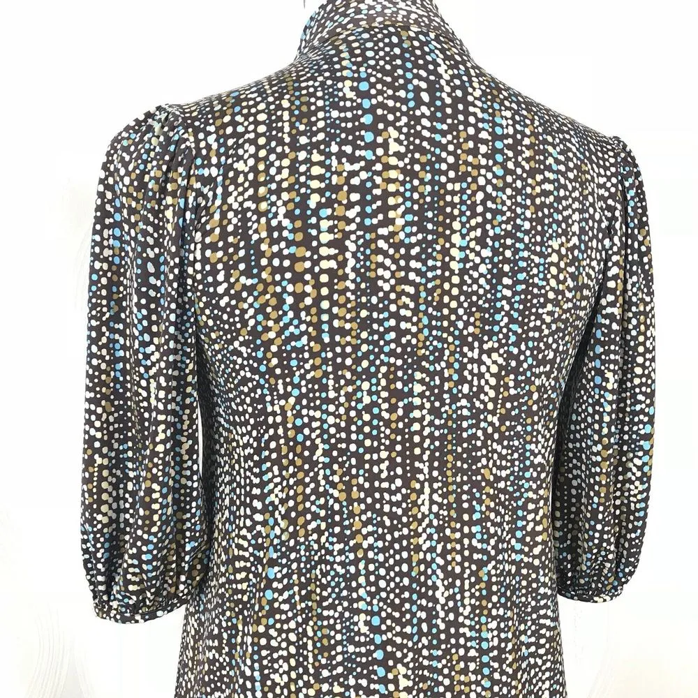 Veronica‎ M Short Dress Bow Tie Neck Size S Retro Polka Dot Office Stretch - Image 8