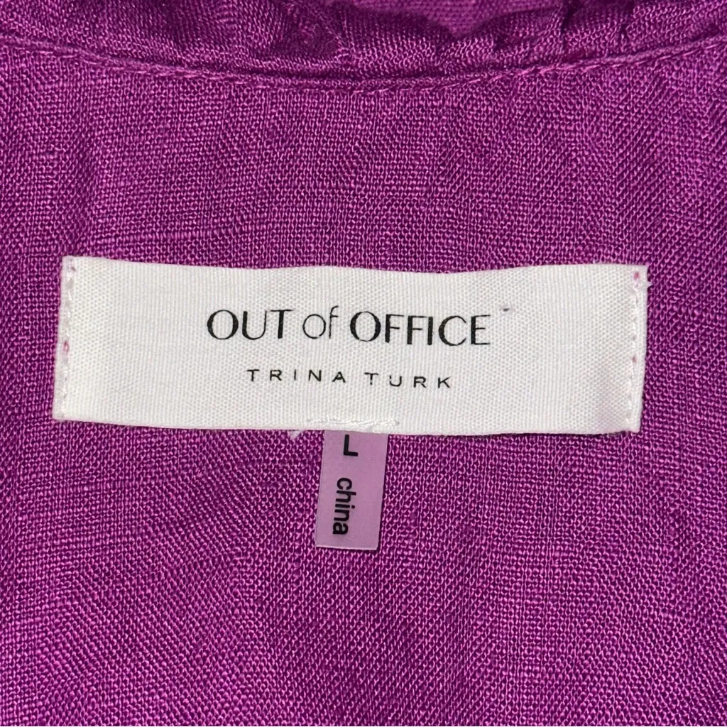Trina Turk Out of Office Women’s Size L Purple Vacation Ruffled Linen Mini Dress - Image 7