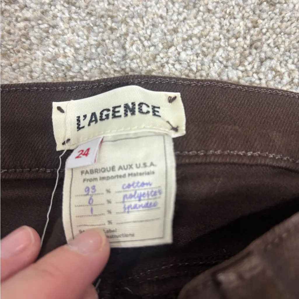 L'AGENCE Mid Rise Raw Hem Jeans Size 24 Cocoa Brown Skinny Brown Jeans - Image 9