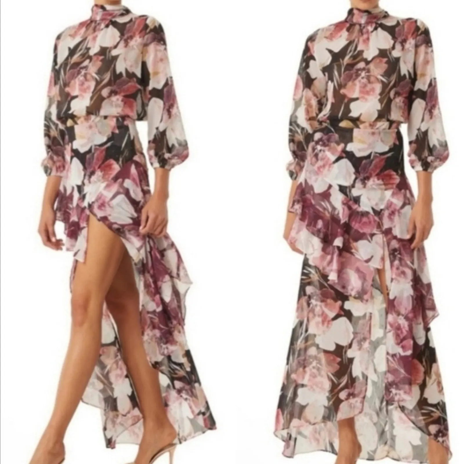 MISA Set‎ Franka Ruffle Asymmetrical Slit Skirt + Top in Flora Tropical Mix XS - Image 2