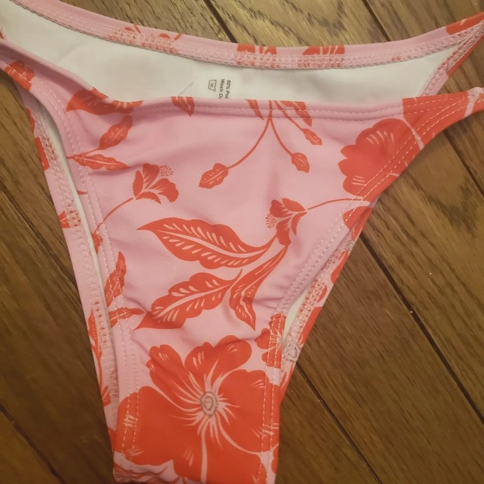 Shein NWT Bikini S Small Pink Orange Tropical‎ Hawaiian Floral Print New - Image 2
