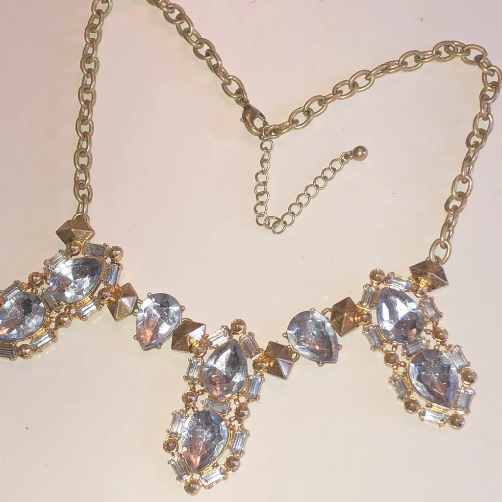 Elegant Gold Tone Rhinestone Boho Statement Necklace - Image 4