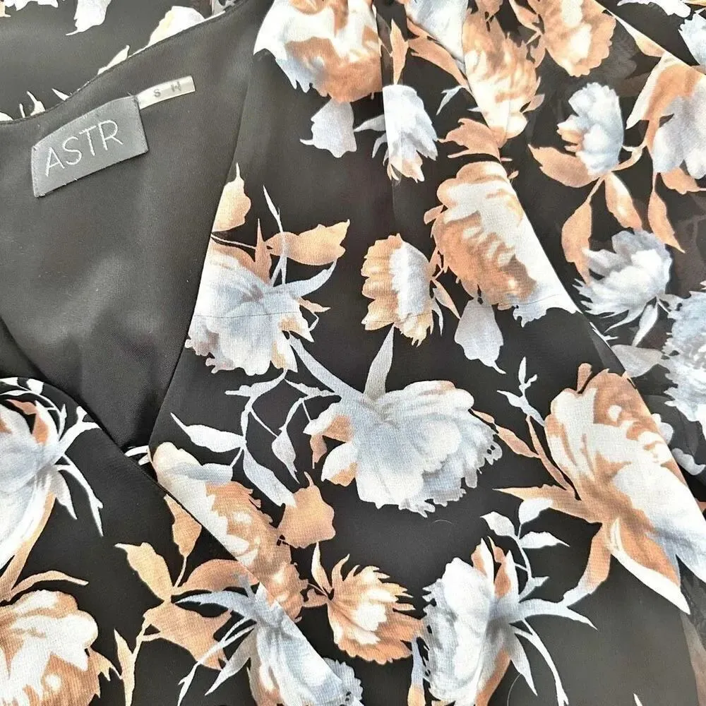 ASTR THE LABEL | Black Blue Nude Floral Print Romper Long Sleeve | Size Small - Image 6