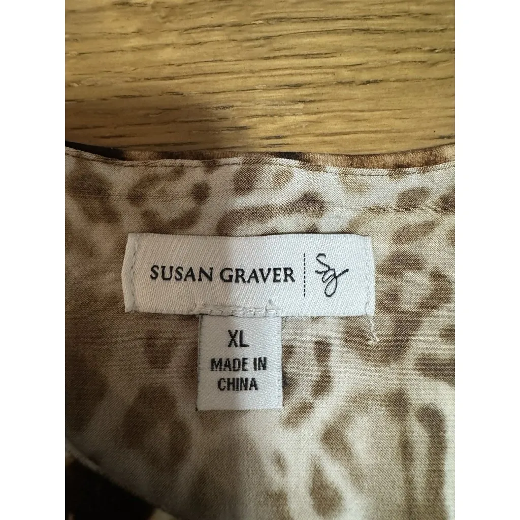 Susan Graver Top Sz XL Leopard Animal Print Layered Liquid Knit Ruffle Stretch - Image 3