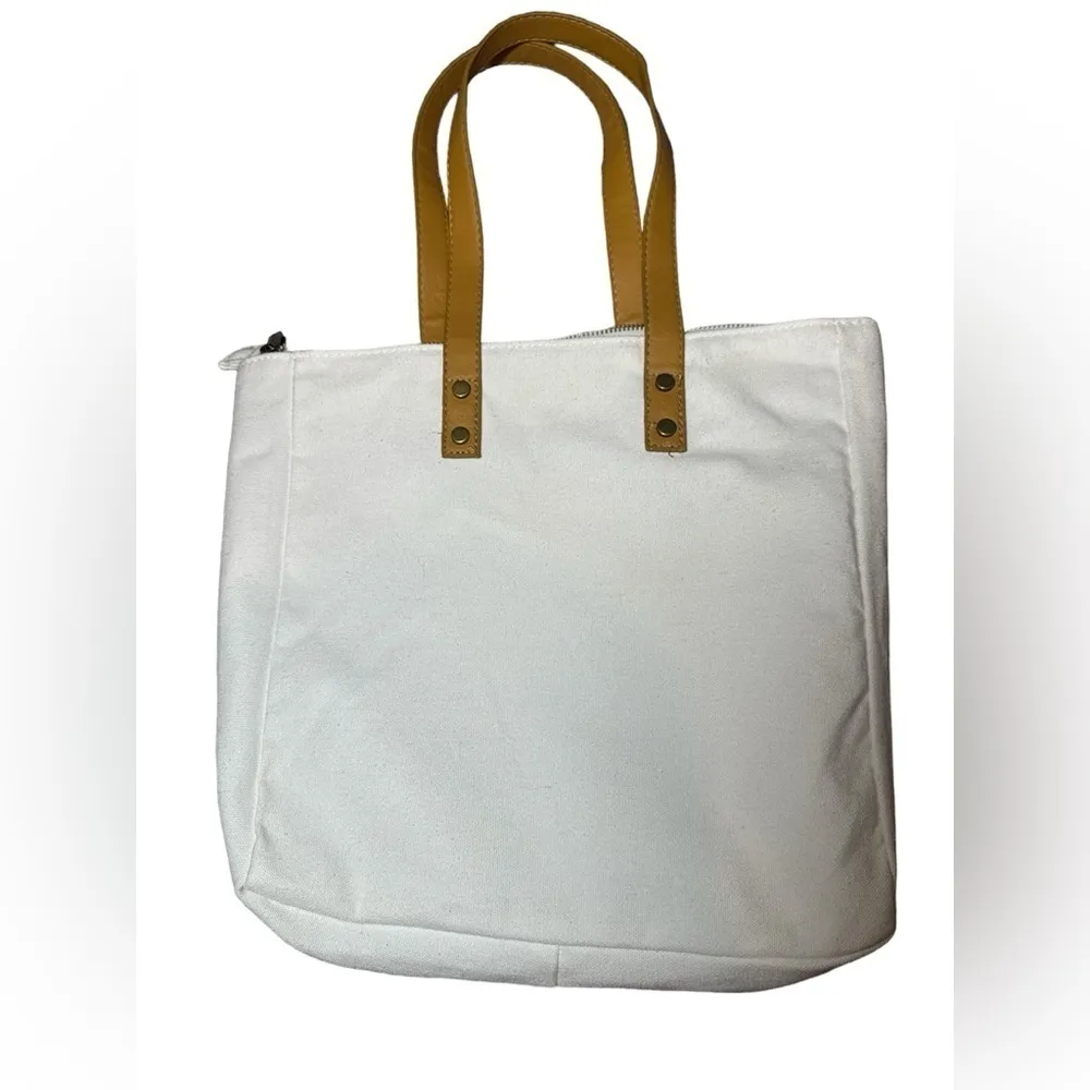 Cozy Earth White‎ Zippered Canvas Tote Bag White - Image 3