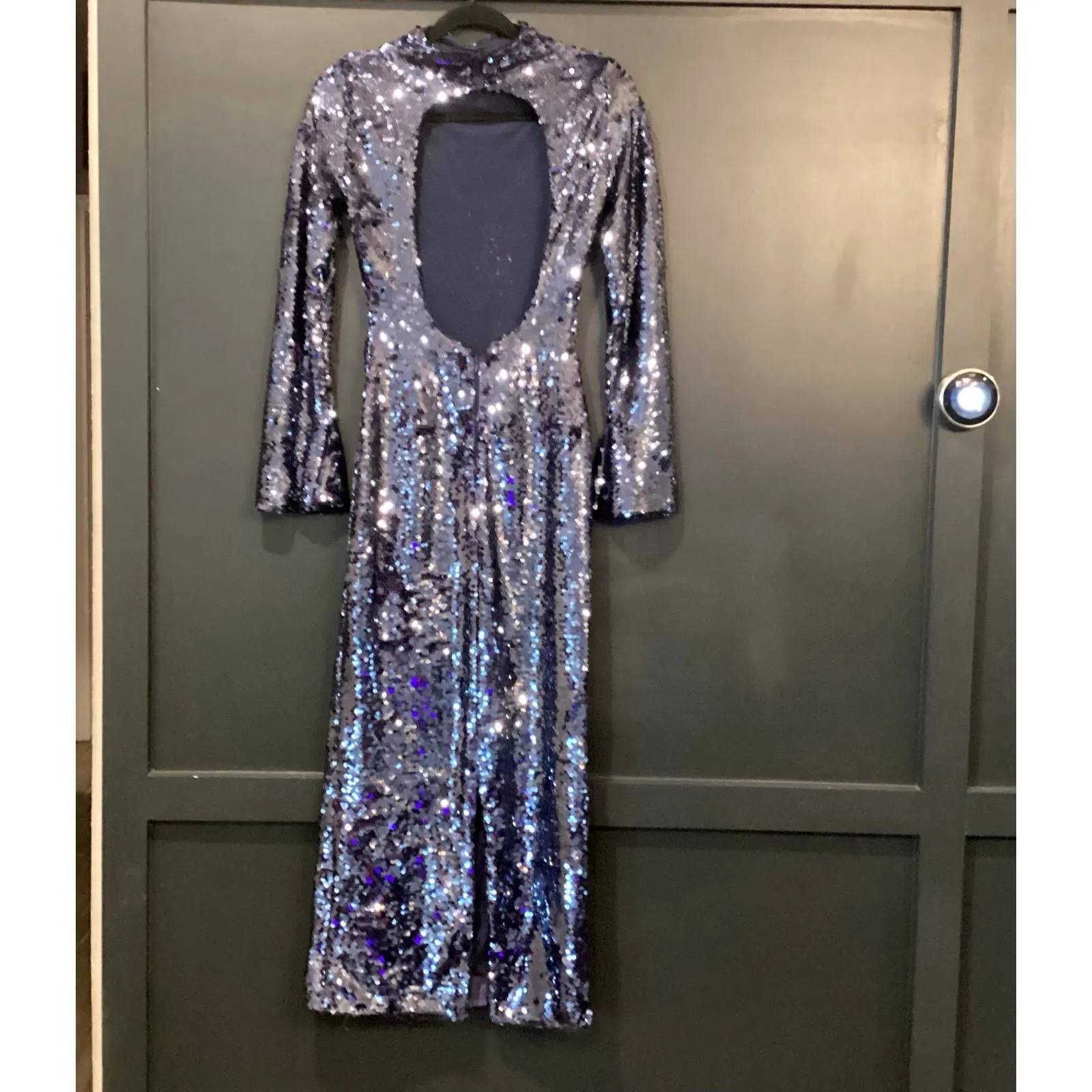 SELF PORTRAIT back cutout sequin long sleeve Open Back blue midi dress size 0 - Image 2