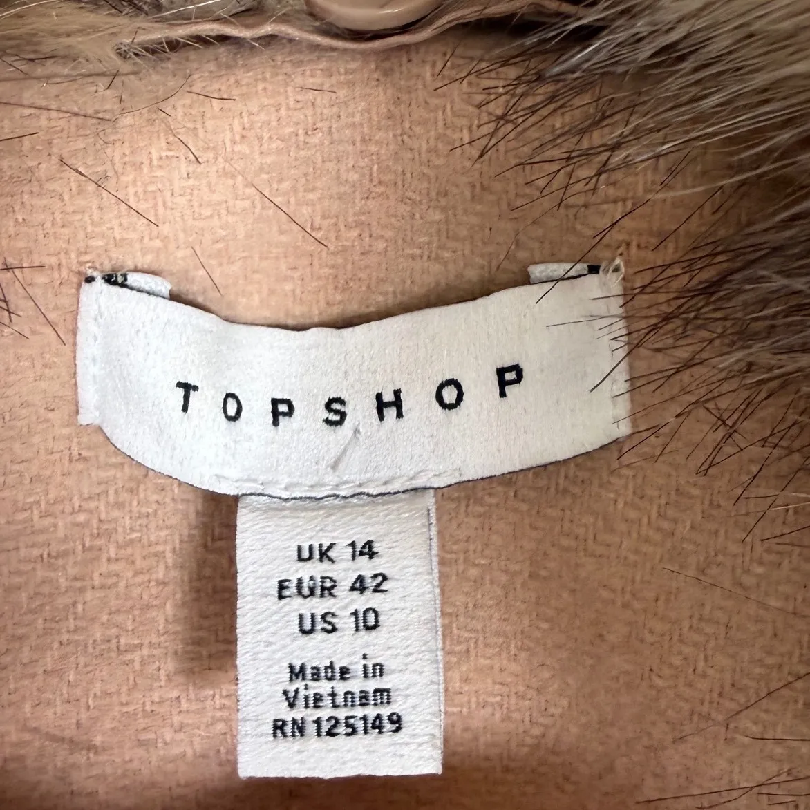 TOPSHOP Camel Faux Fur Collar Wool Blend Coat Women's US 10 UK 14 EUR 42 - Image 4