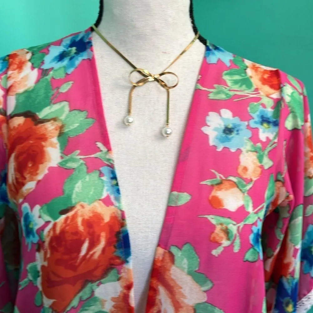 Chic Happens brand Floral Maxi Kimono Pink - Image 2