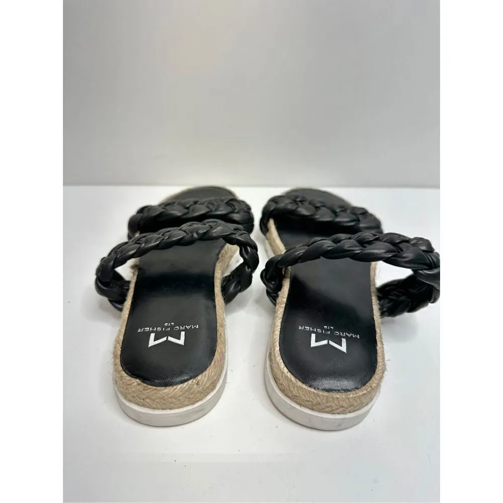 Marc Fisher Sandals‎ Womens Size 5 Black Leather Jaimee Espadrille Slide Shoes - Image 6