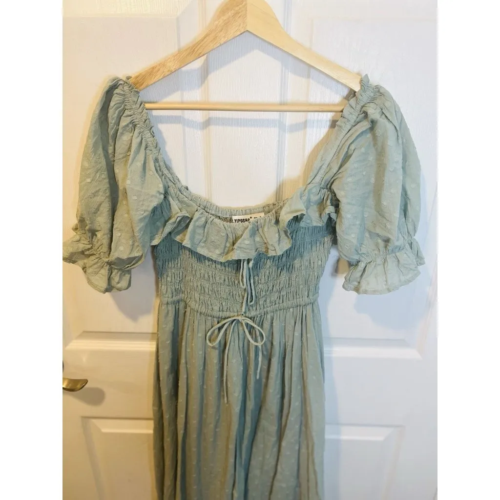 R. Yiposha Swiss Dot Dress Small Short Sleeve Mint Cottagecore Western Midi Green - Image 5