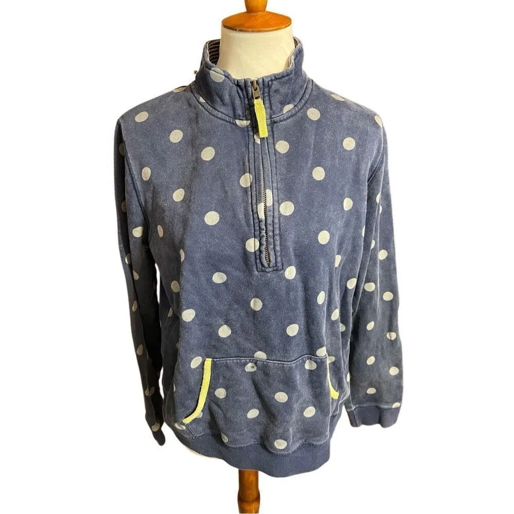 Boden Half Zip Mock Collar Blue with Gray Polka Dots Pullover Sweatshirt Size 14 Blue - Image 3