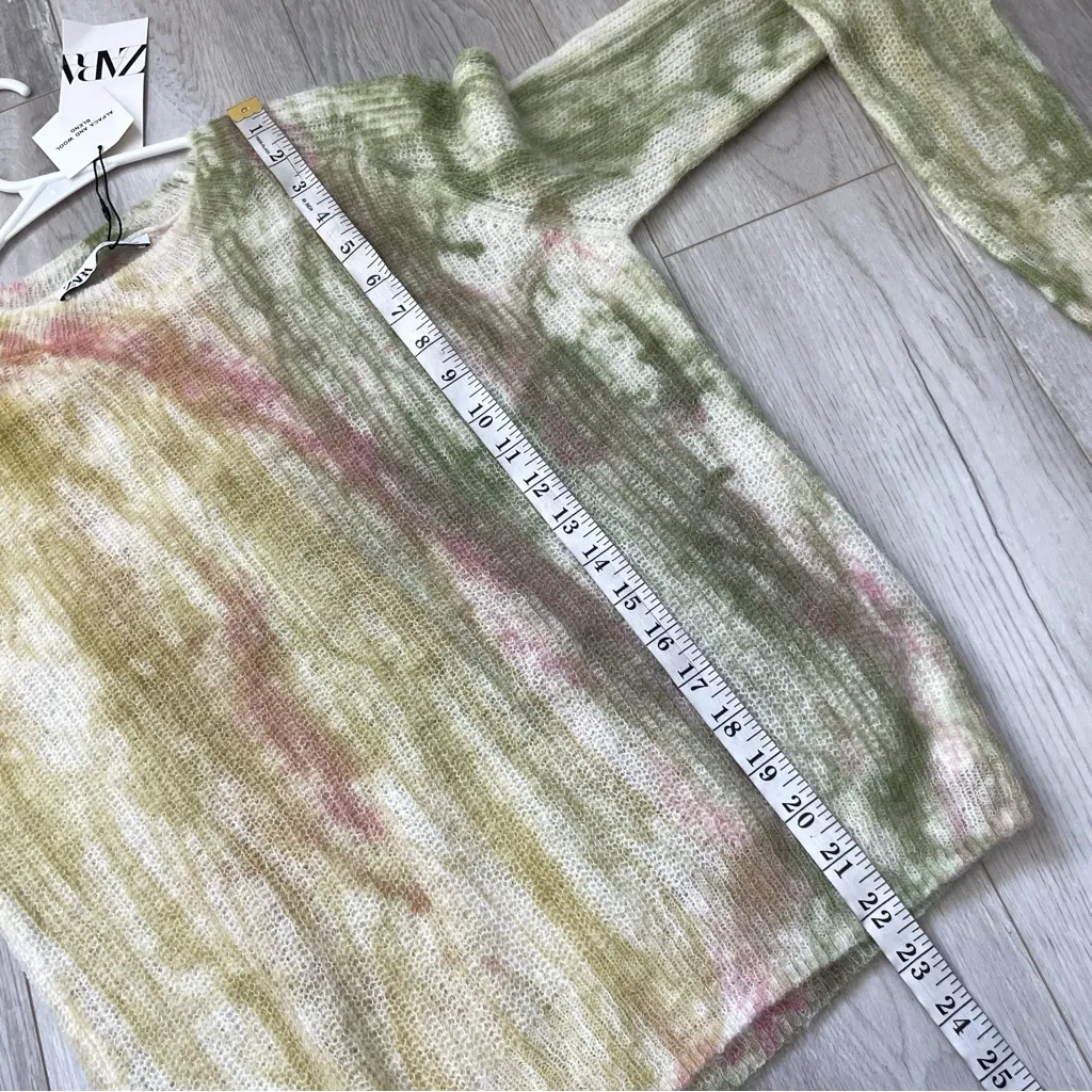 Zara Alpaca Sweater NWT wool abstract tie dye crewneck womens Green (medium) - Image 6
