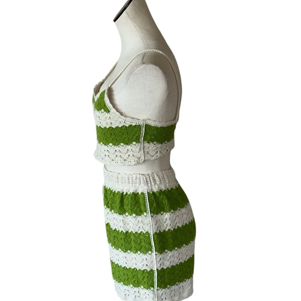 NWOT  Rebellion Crochet 2 Piece Sage Green & Ivory Short & Top Set Size XS - Image 4