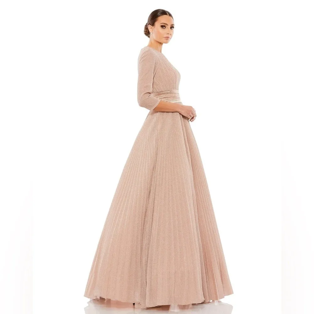 MAC DUGGAL Shimmering Pleated A-Line 3/4 Sleeve Gown - Image 4