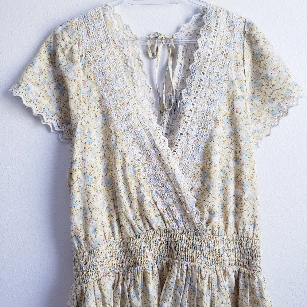 American Eagle Ruffle Tiered Floral Lace Bohemian Mini Dress - Image 3