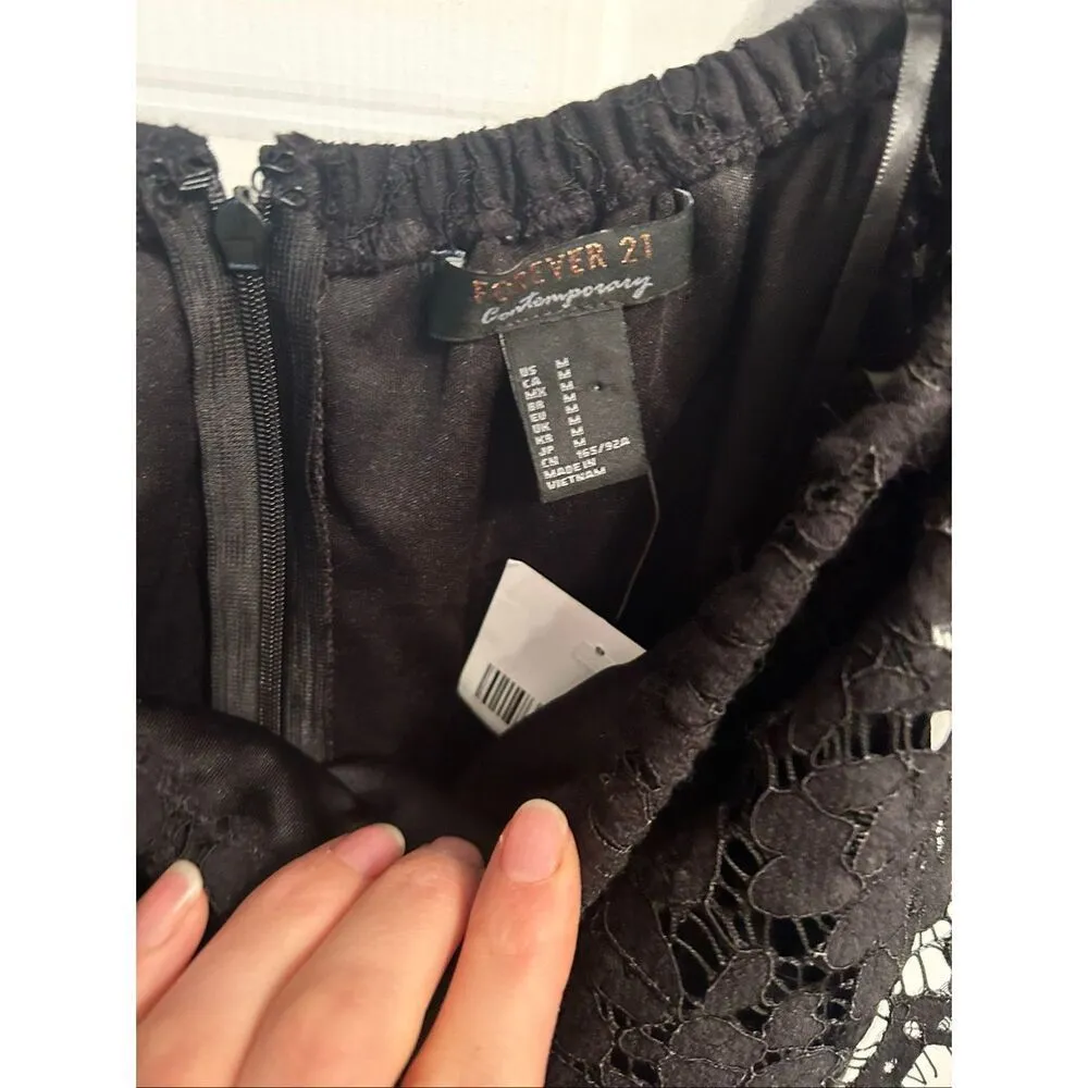 Forever 21 NWT Wide Neck Lace Tara Sheath Dress in Black Size M sexy going out - Image 8