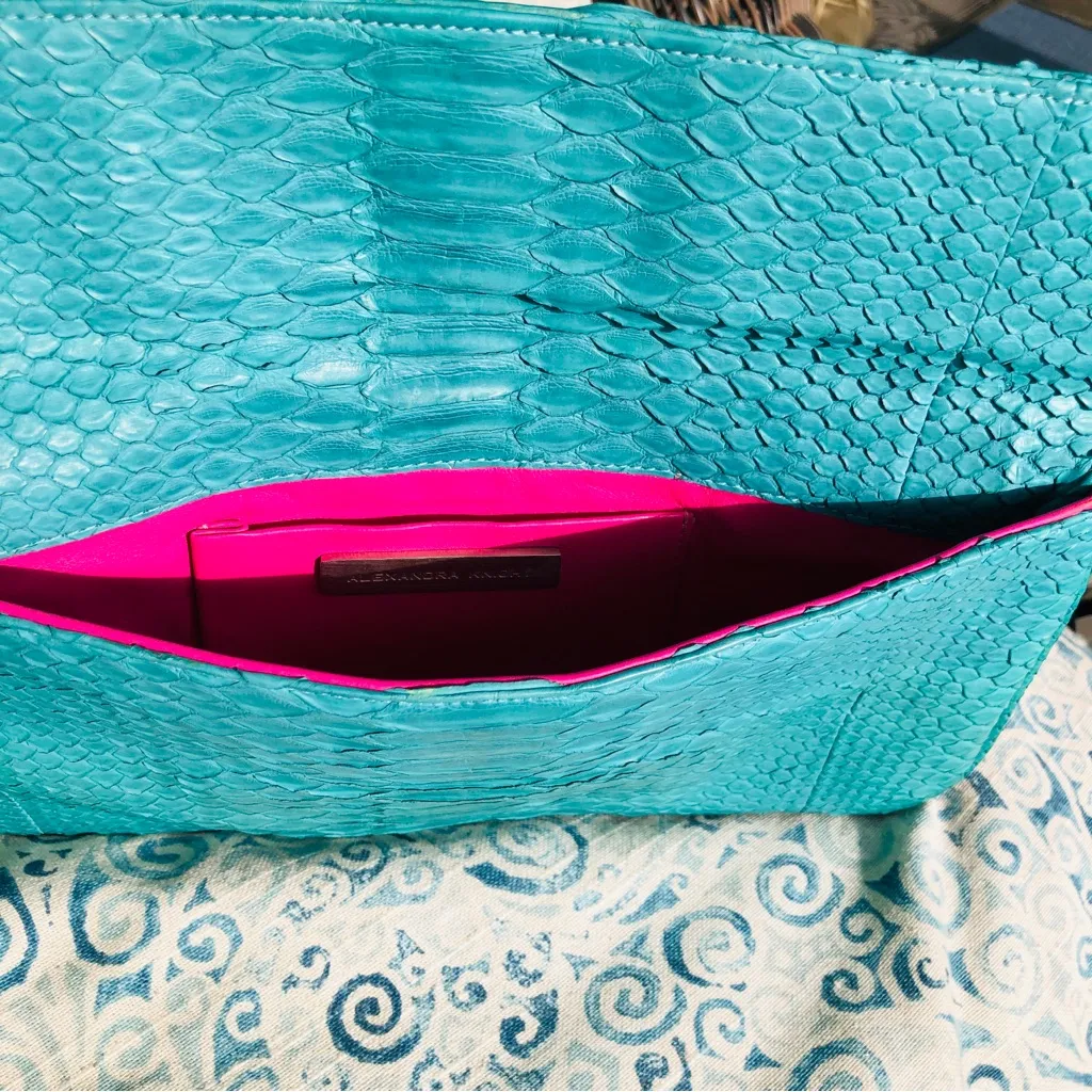 Alexandra Knight Mint Matte Python Soft Clutch Bag Green - Image 6