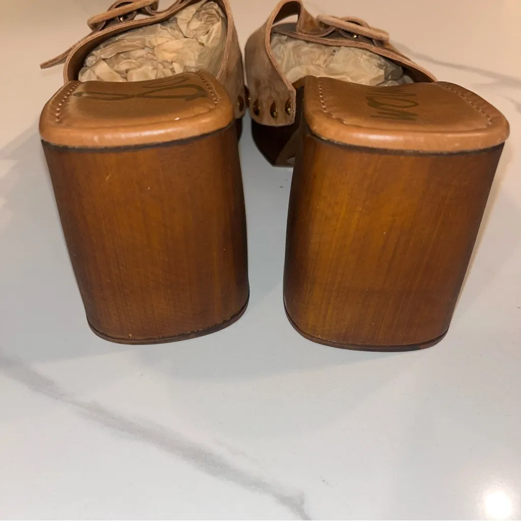 REVOLVE Sam Edelman Marcia Beige Leather Squared Open Toe Block Heeled Sandals 9 - Image 5