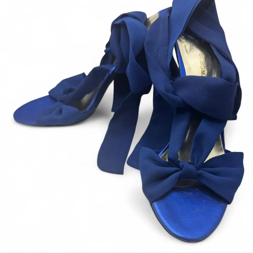 BCBG MAXAZRIA blue high heel shoe wrap tie  detail Size 7.5 women’s - Image 2