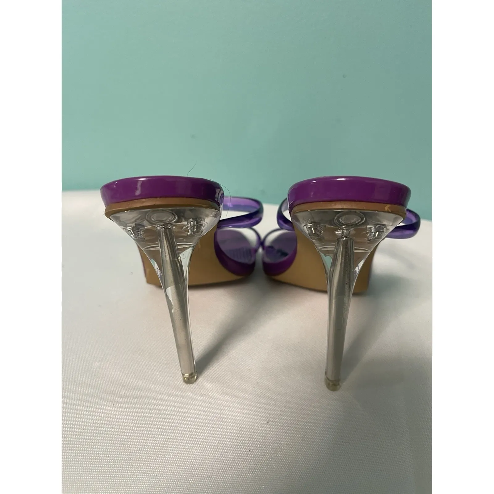 PUBLIC DESIRE Women's Size 4 Square Toe Mule Sandals Purple Clear Heel S - Image 4